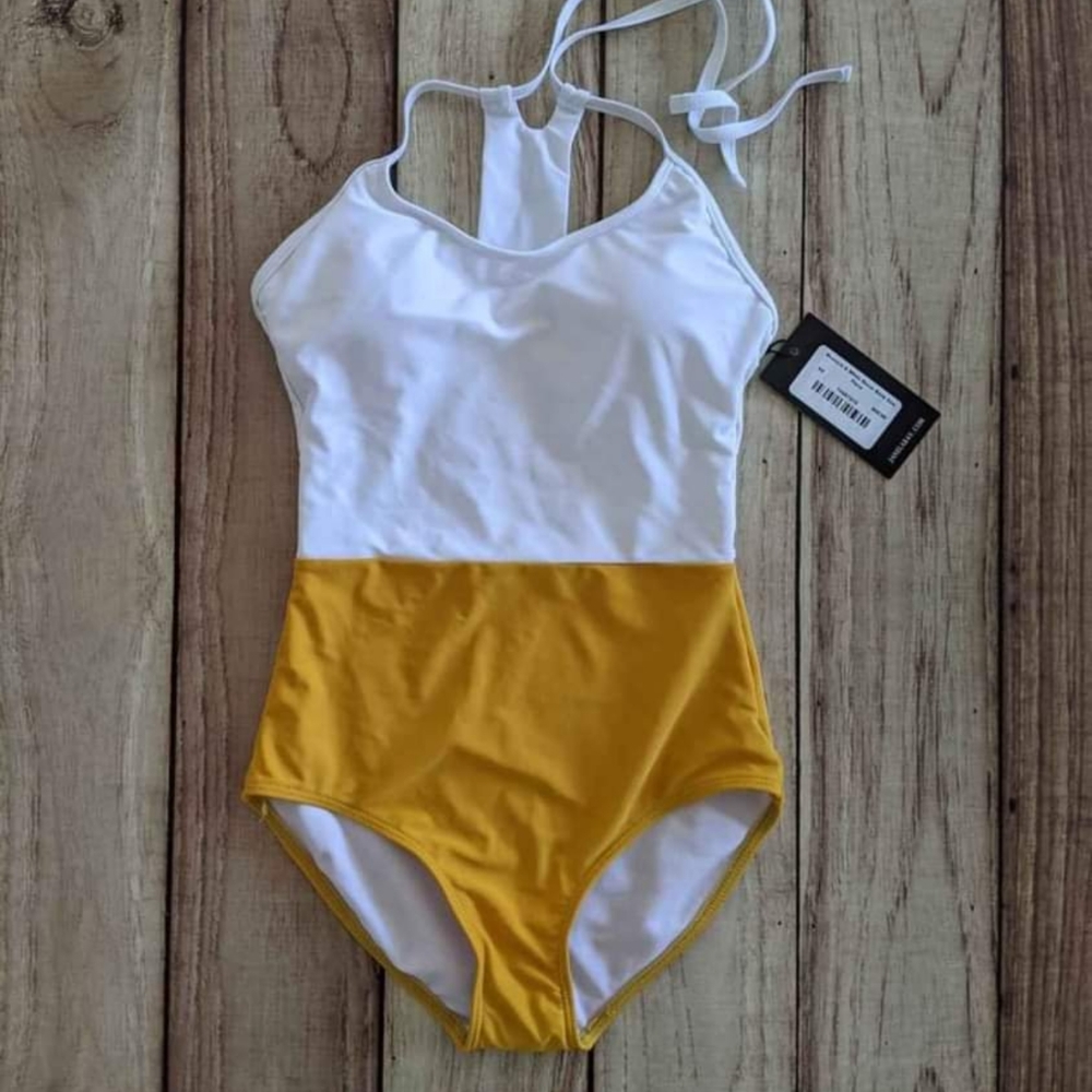 Janela Bay XS Mustard & White Racer Back One Piece